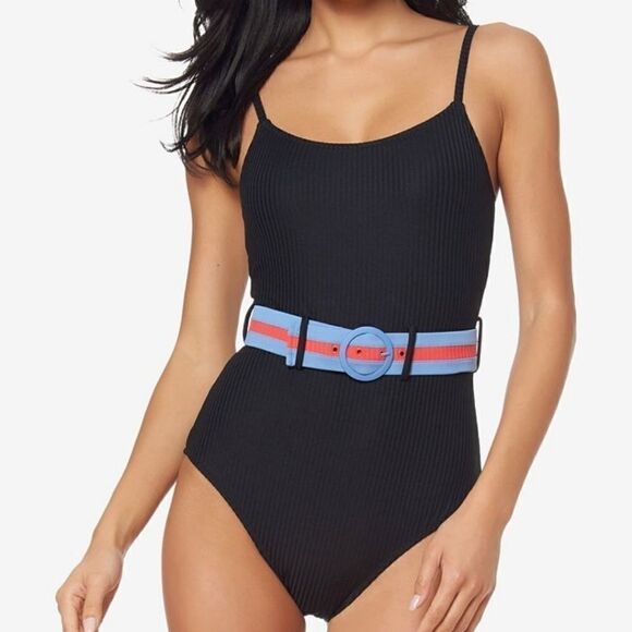 Jessica simpson ribbed belted one piece swimsuit - Picture 5 of 14